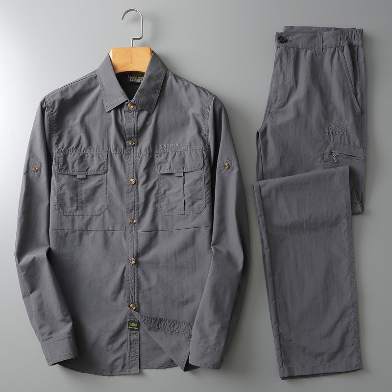 سيت كوماندو (قميص + بنطرون ) رجالي خفيف صيفي قماش بوليستر قياس رسمي ردن كامل ونص ردن