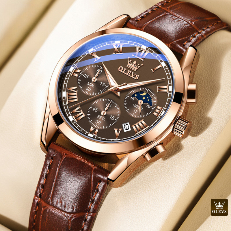 ساعة رجالية من ماركة OLEVS مقاومة للماء والصدأ وشاشة ضد الكسر والعقارب مضيئة في الليل مع بطاقة ضمان لمدة سنة كاملة